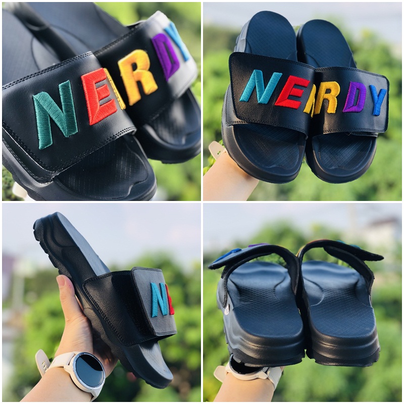 Dép Nerdy Nerrdy quai ngang nam nữ đế độn covernat cao 4cm quai dán thêu nỗi đế cao su non bền và bá
