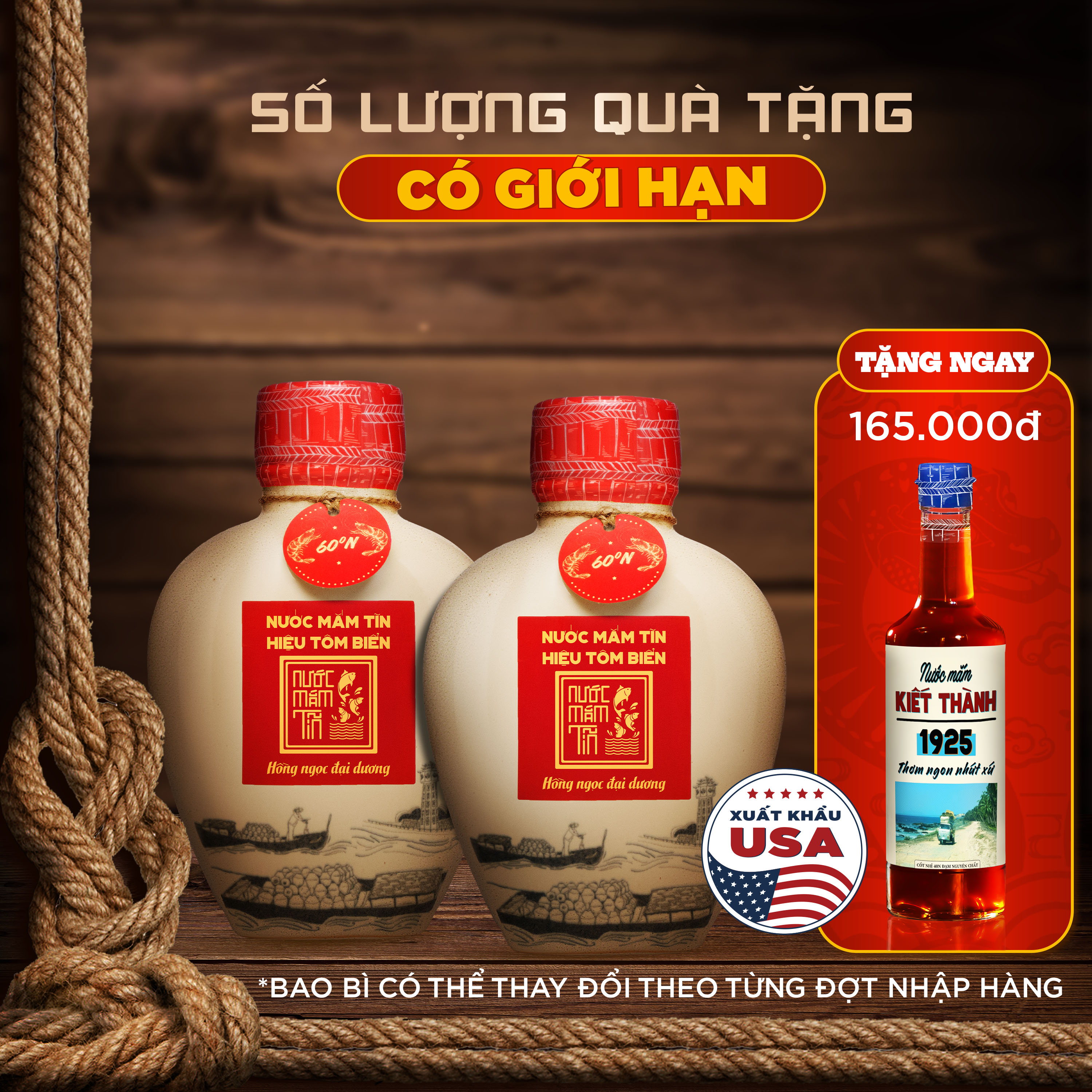 Combo 2 bình gốm nước mắm Tôm Biển 60N - Nước mắm Tĩn - 500ml/bình Thơm Ngon Hảo Hạng Không Chất Bảo
