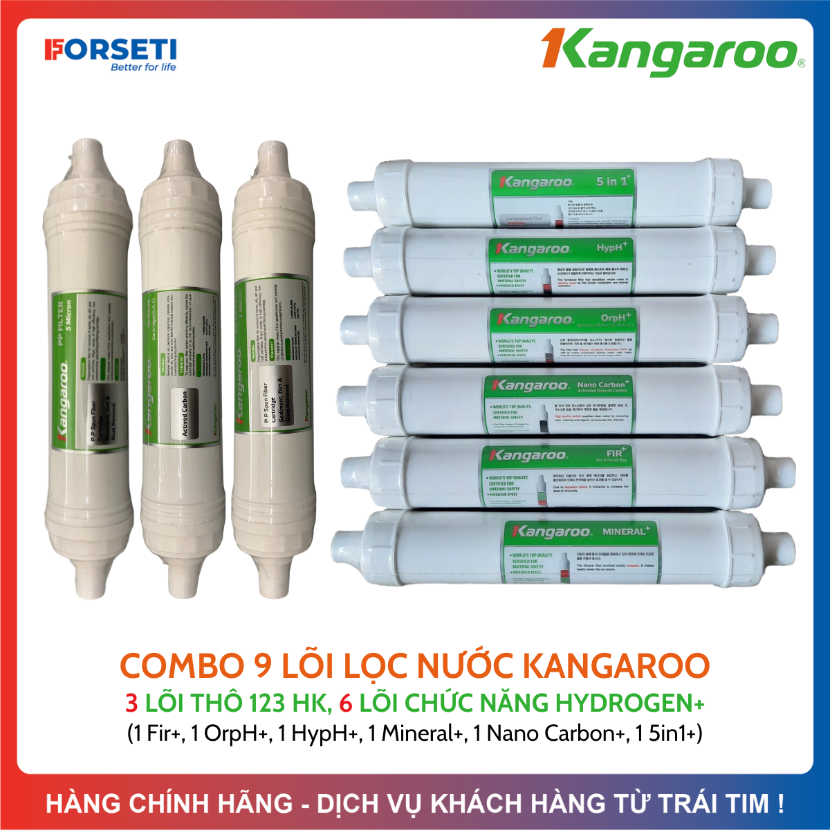 Combo 10 Lõi Lọc Nước Kangaroo Dòng Hydrogen (Model KG10A4 KG100HK...) (Combo gồm 123 HK + màng RO50