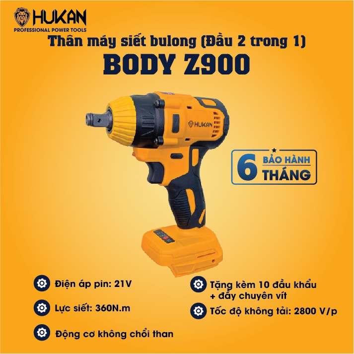 Máy siết bulong ( đầu 2 trong 1) lực siết 360N.m Hukan HK-Z900 giá rẻ vô đối