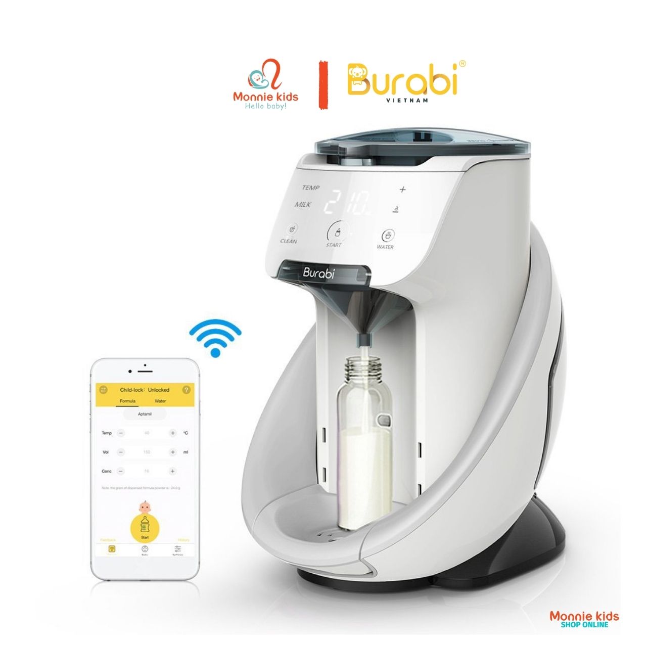 Máy pha sữa tự động cho bé BURABI Plus O2S thế hệ 6 máy pha sữa thông minh có kết nối wifi