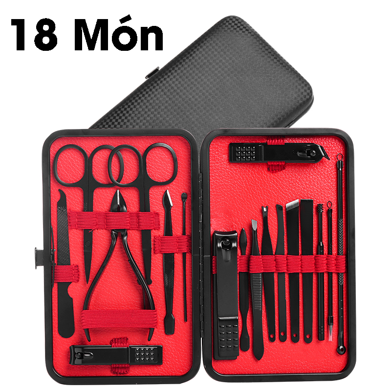 Bộ Dụng Cụ Cắt Bấm Dũa Móng Tay Hộp Da Màu Đen Sang Trọng Tiện Dụng