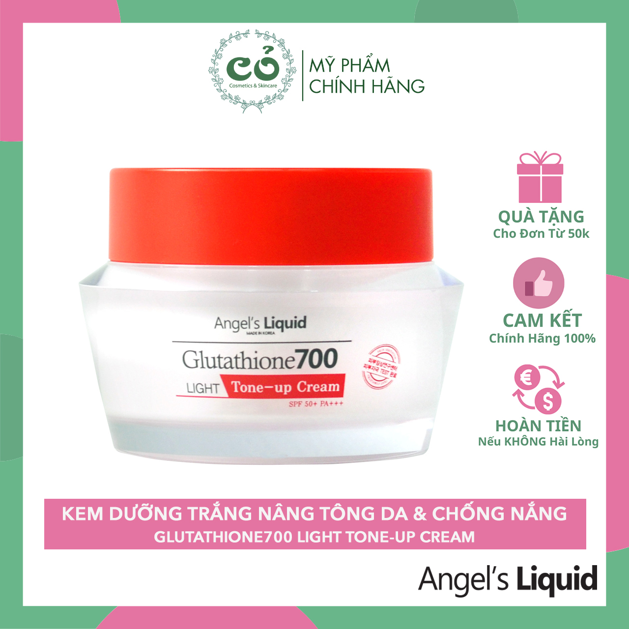 Kem Dưỡng Trắng Da Ban Ngày Angels Liquid Glutathione 700 Light Tone - Up Cream Spf50+/Pa+++Cam Kết Sản Phẩm Đúng Mô Tả Chất Lượng Đảm Bảo An Toàn Cho Người Sử Dụng