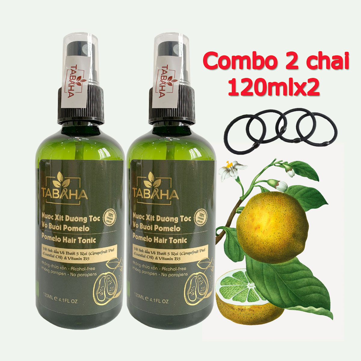 Liệu Trình 2 Chai Xịt Tóc Bưởi Pomelo Tabaha 120Ml Tặng Dây Buộc Tóc