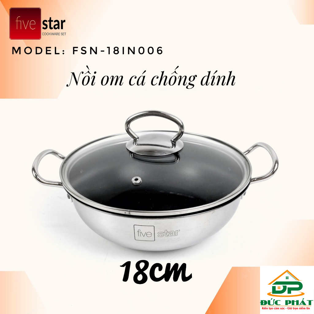 Nồi kho cá chống dính Fivestar 3 đáy nắp kính (18cm-20cm-22cm-24cm-26-28cm) sử dụng cho mọi loại bếp, bảo hành 5 năm