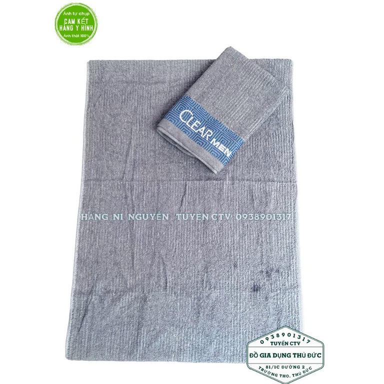 (Mới) Khăn tắm Clear Men màu xám mềm mịn thấm hút tốt 05x1m (hàng khuyến mãi clear) | Dâu tây Kids 2