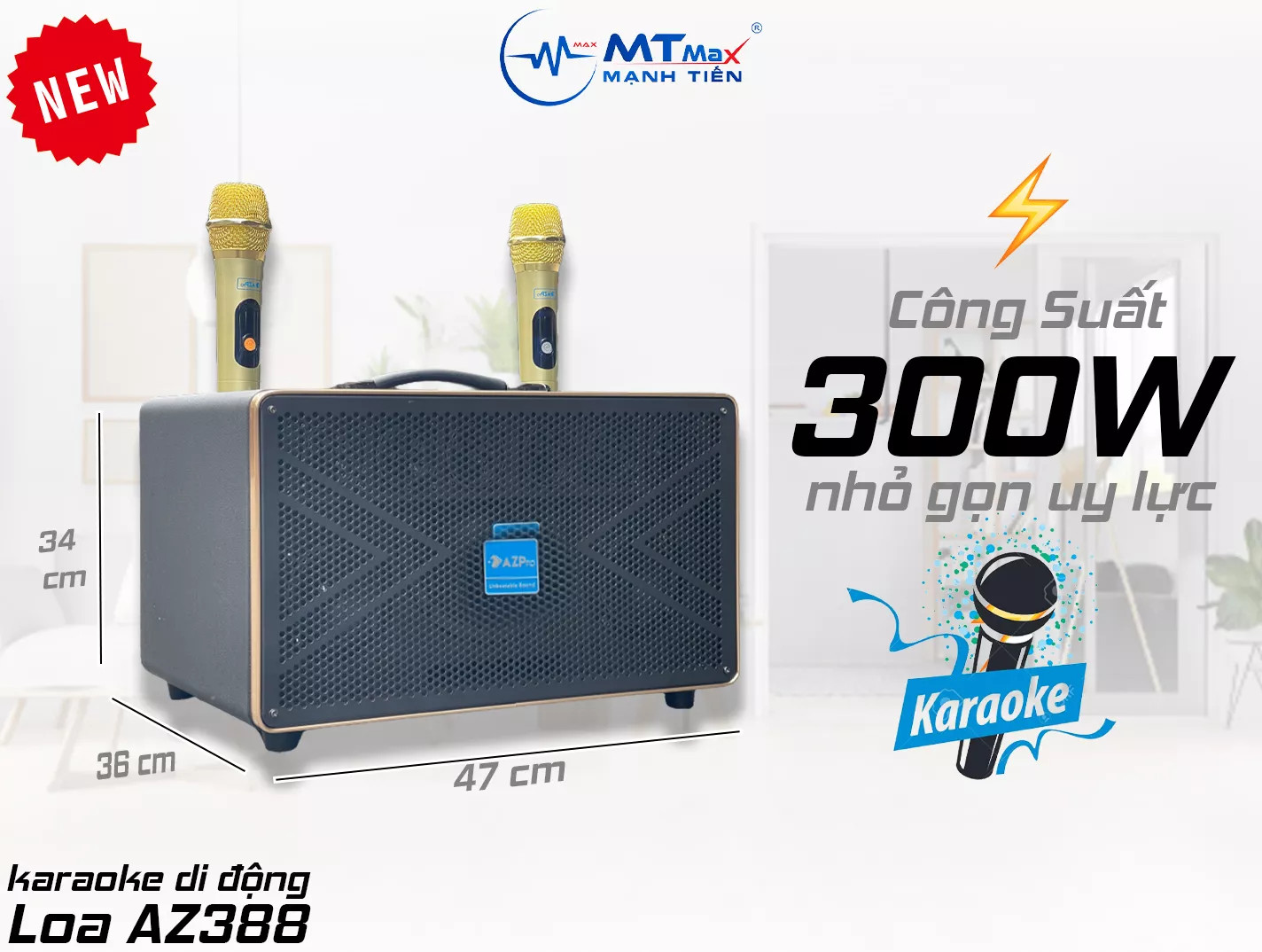 [ƯU ĐÃI CỰC LỚN - MIỄN PHÍ 7 NGÀY SỬ DỤNG] Loa di động AZPRO AZ 388 karaoke CHẤT LƯỢNG CAO thêm 2 Mi