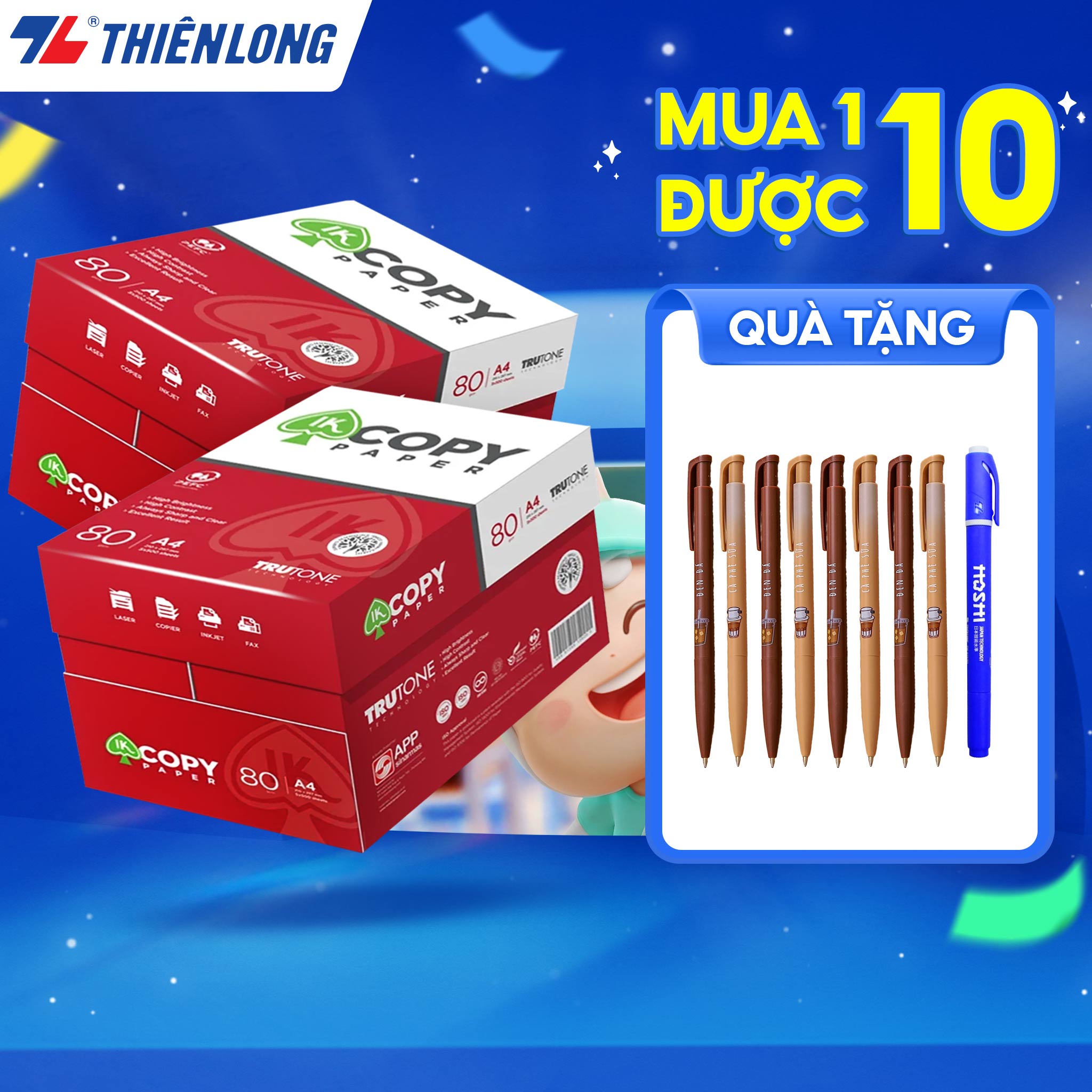Combo 10 ream Giấy in A4 giấy photo IK Copy 80gsm độ dày cao đều màu không gợn sóng không xơ xước và không tách lớp
