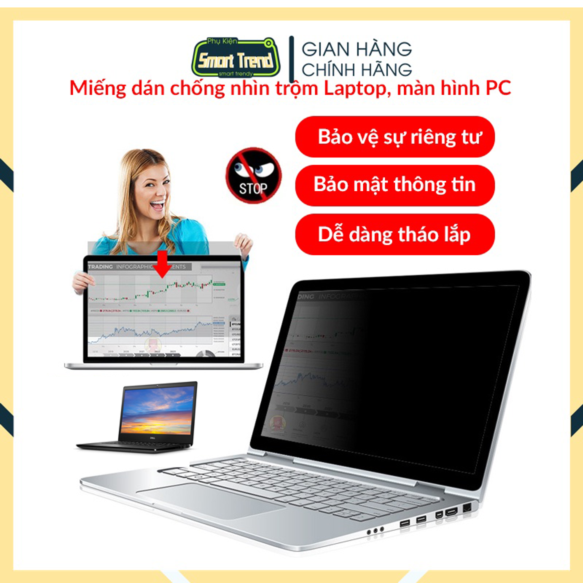 Tấm che miếng dán màn hình chống nhìn trộm Laptop Dell Latitude 3400 14 inches cao cấp Privacy Guard