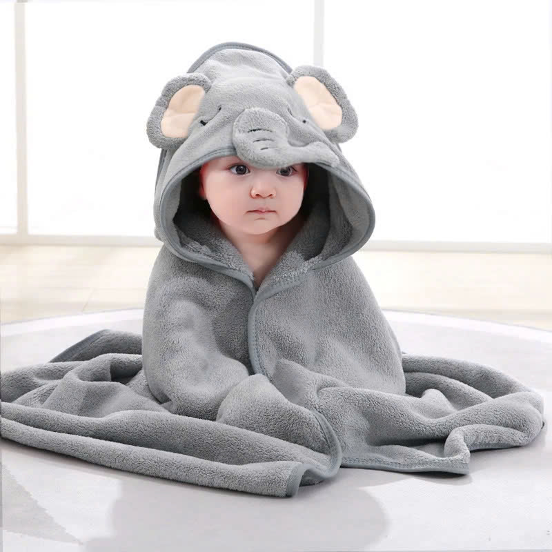 Khăn ủ quấn bé sơ sinh có mũ hình thú xinh xắn và làm khăn tắm cho bé vải mềm mại thấm hút 80x80cm