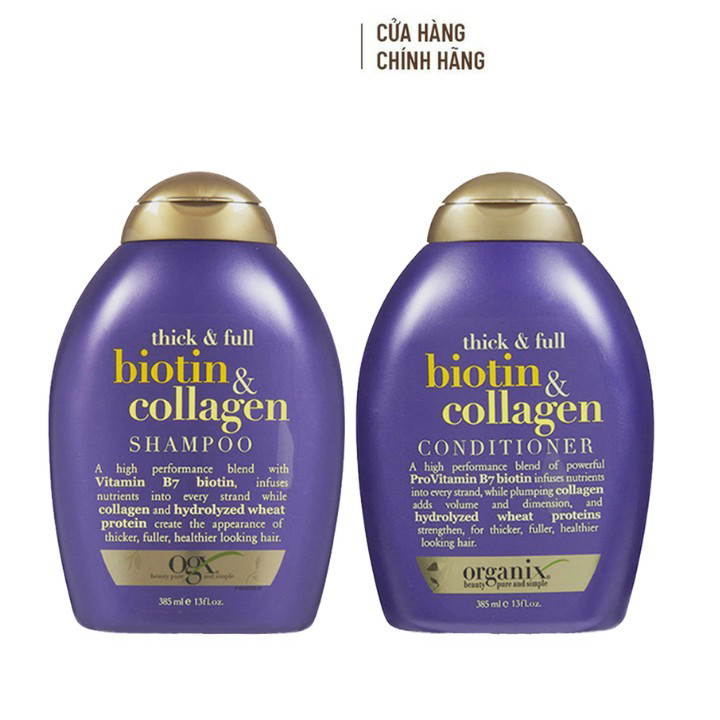 Bộ dầu gội Biotin Collagen Thick & Full OGX bản Mỹ 385ml dưỡng mọc tóc suôn dày mượt tóc lưu hương lâu