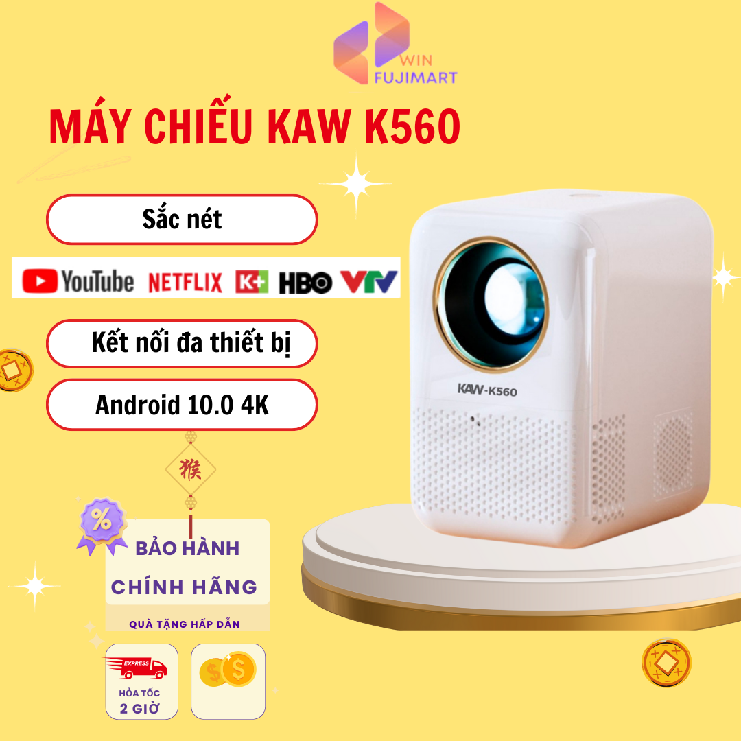 Máy chiếu mini KAW K660/K550 Android 10 RAM 2G ROM 8G - kết nối xem TV NetFlix Youtube trực tiếp kết