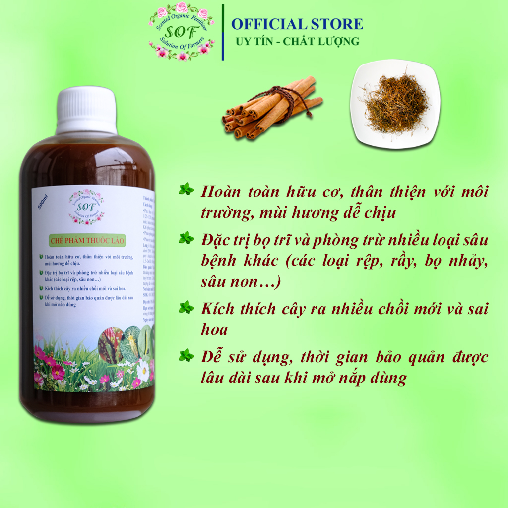Chế phẩm sinh học hữu cơ 500ml (Chế phẩm thuốc lào) diệt trừ & trị bọ trĩ rầy rệp sâu...