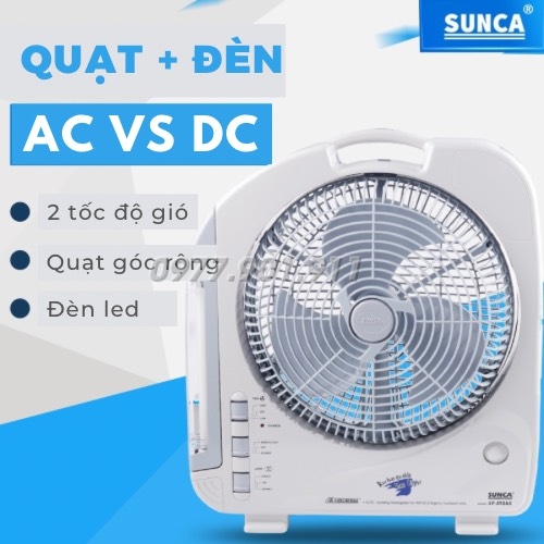 [Hỏa tốc] Quạt tích điện Sunca 292ALS 2 bình ắc quy có đèn LED sử dụng được cả điện và ắc quy khi mấ