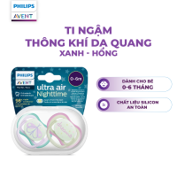 Ti ngậm thông khí ban đêm Philips Avent Ultra Air Nighttime ti giả cho bé 0-18 tháng vỉ đôi kèm hộp tiệt trùng tiện lợi