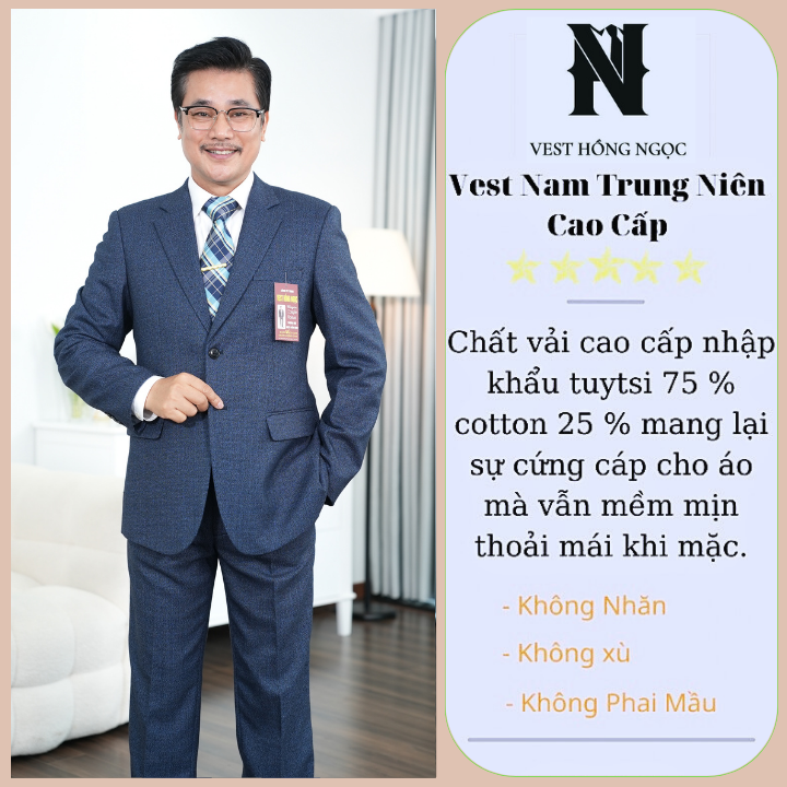 Bộ Vest Trung Niên Cao Cấp Cho Bố Com Lê Nam Trung Tuổi Hồng Ngọc