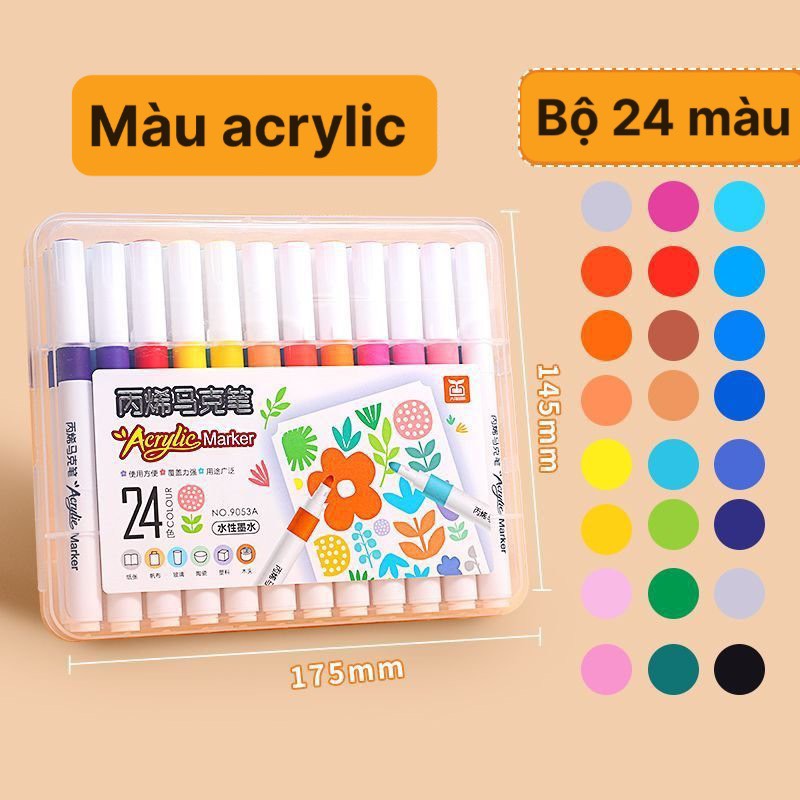 Bộ 120 Bút màu cao cấp Acrylic marker 120/100/80/60/48/36/24/12 màu ko lem trên giấy vẽ được trên nh