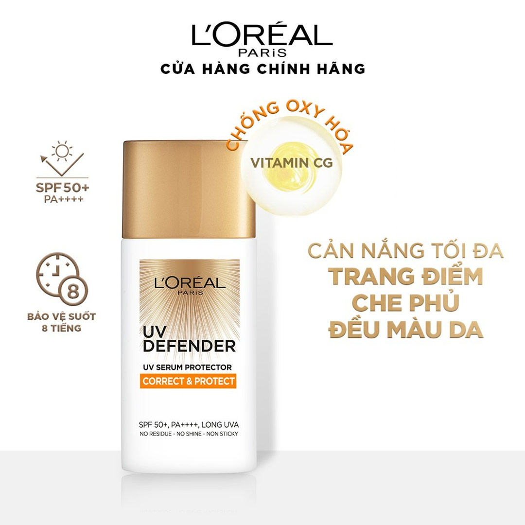 [Hcm]Kem Chống Nắng L’oreal Mịn Nhẹ Che Phủ Đều Màu Da 50Ml Uv Defender Correct & Protect Spf 50+ Pa ++++