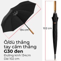 Ô dù thẳng đi mưa cao cấp tán rộng G30 Cán gỗ sang trọng khung sợi thủy tinh bền bỉ NASON UMBRELLA khắc tên logo cá nhân lên tay cầm