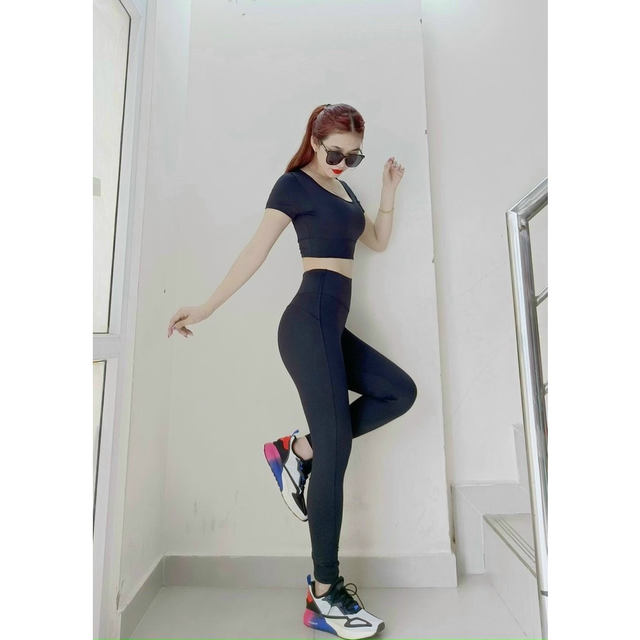 Đồ tập yoga bộ đồ tập gym nữ quần áo tập gym yoga aeerobic nữ dáng đẹp quần dài áo cộc tay  co giãn 