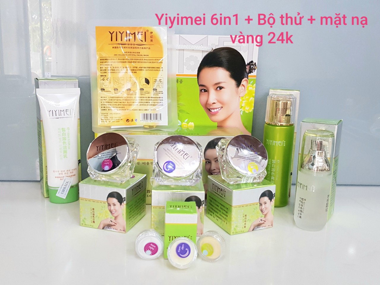 Yiyimei Chính Hãng Bộ Mỹ Phẩm Trắng Da Yiyimei 6In1 Kem Nám Tàn Nhang Yiyimel Kết Hợp Làm Trắng Da (Có Bộ Thử Và Mặt Nạ Vàng 24K) - Yiyimei 6In1