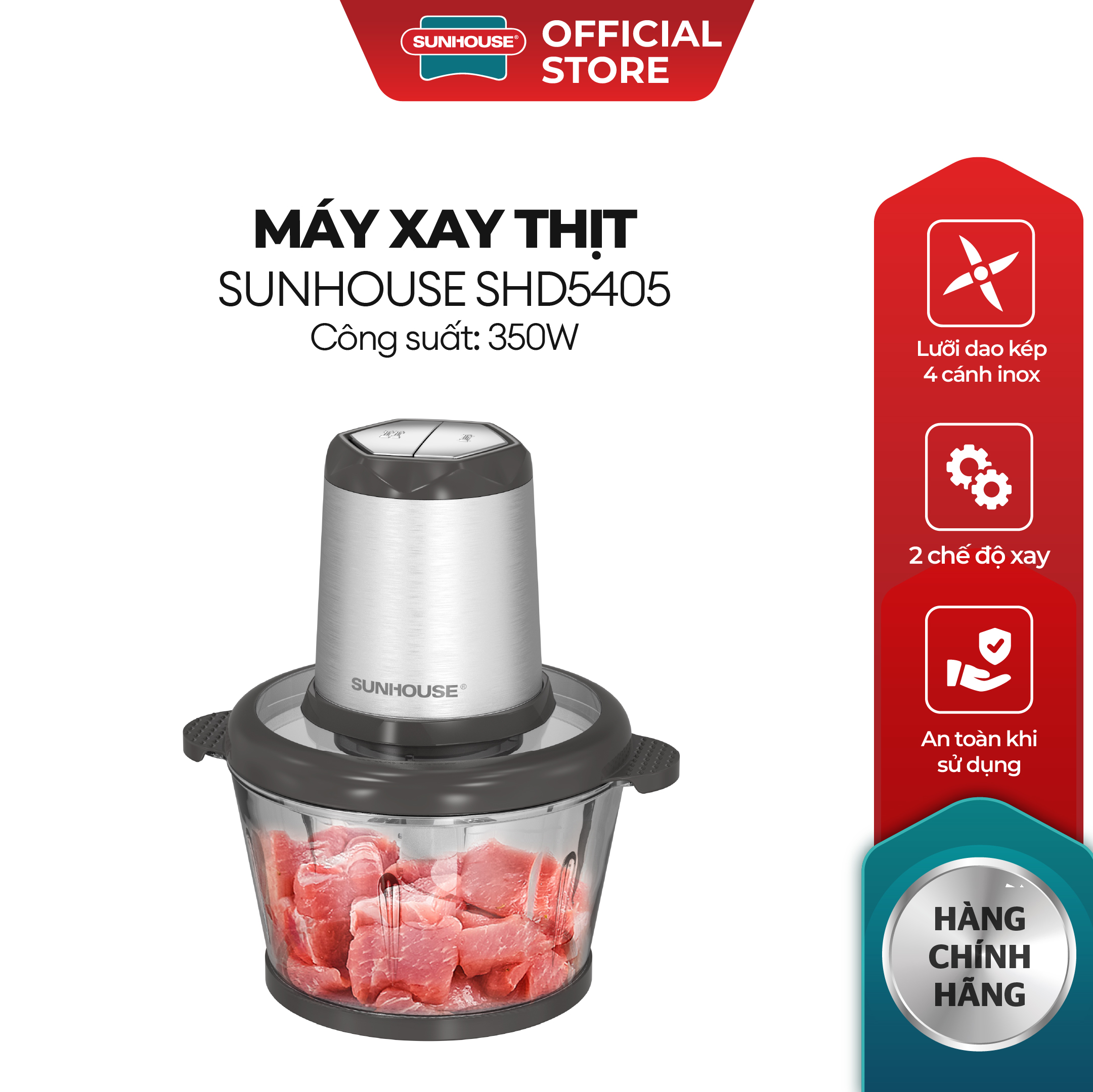 [ƯU ĐÃI 2 TẦNG VOUCHER] Máy xay thịt SUNHOUSE SHD5403/SHD5405 công suất 300W/350W dung tích 1.8L - 0