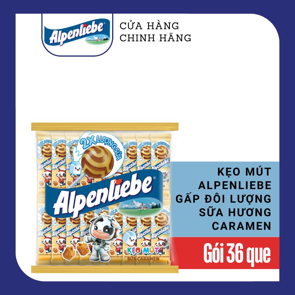 Kẹo mút Alpenliebe (Gói 36 Que) gấp đôi vị sữa béo hương Dâu sữa Caramel và phiên bản Trung Thu hươn