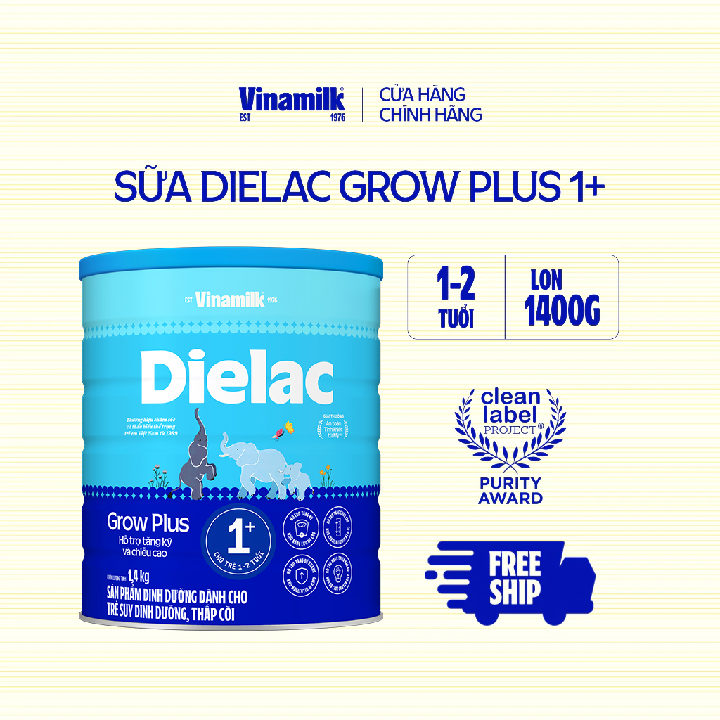 Sữa Non Vinamilk Dielac Grow Plus 1+ HT 1400g (Sữa bột cho trẻ từ 1 - 2 tuổi) - Tăng cân cao khỏe hỗ trợ Trẻ suy dinh dưỡng thấp còi