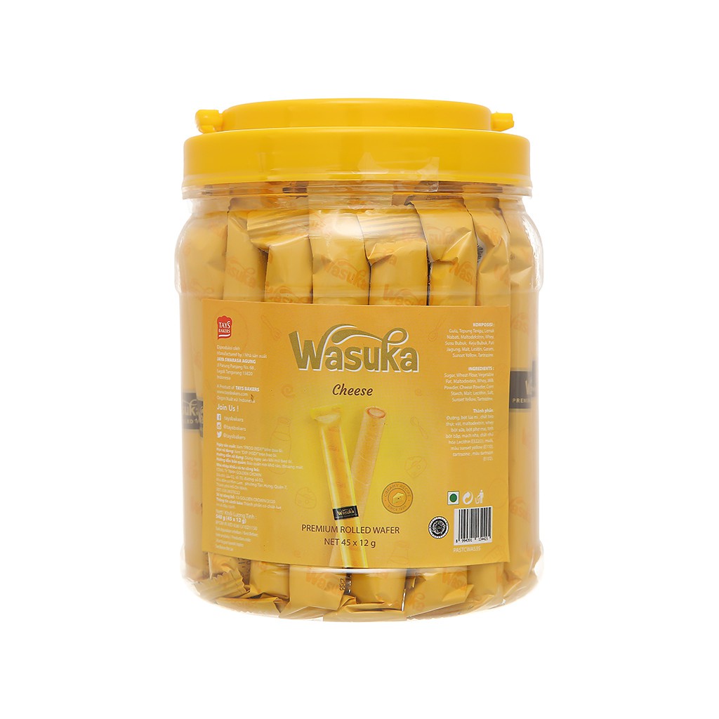 Bánh Quế Wasuka Premium Rolled Wafer Vị Phô Mai Cheese (Hủ 50 cây x 9g)
