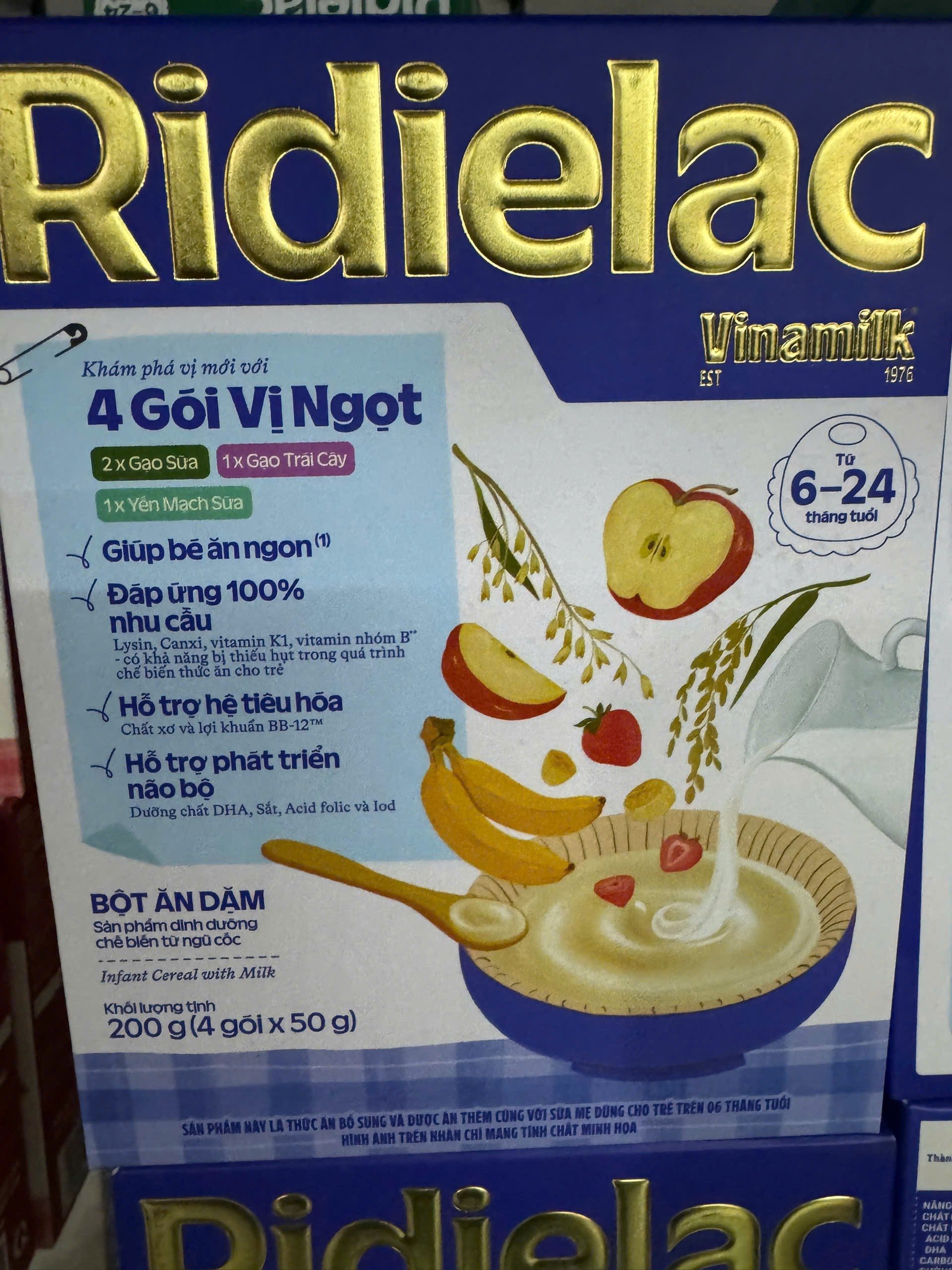 BỘT ĂN DẶM RIDIELAC GOLD 3 VỊ NGỌT - HỘP GIẤY 200G