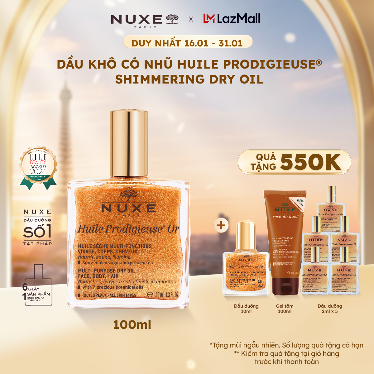 Dầu khô có nhũ Nuxe Huile Prodigieuse Shimmering Dry Oil 100ml