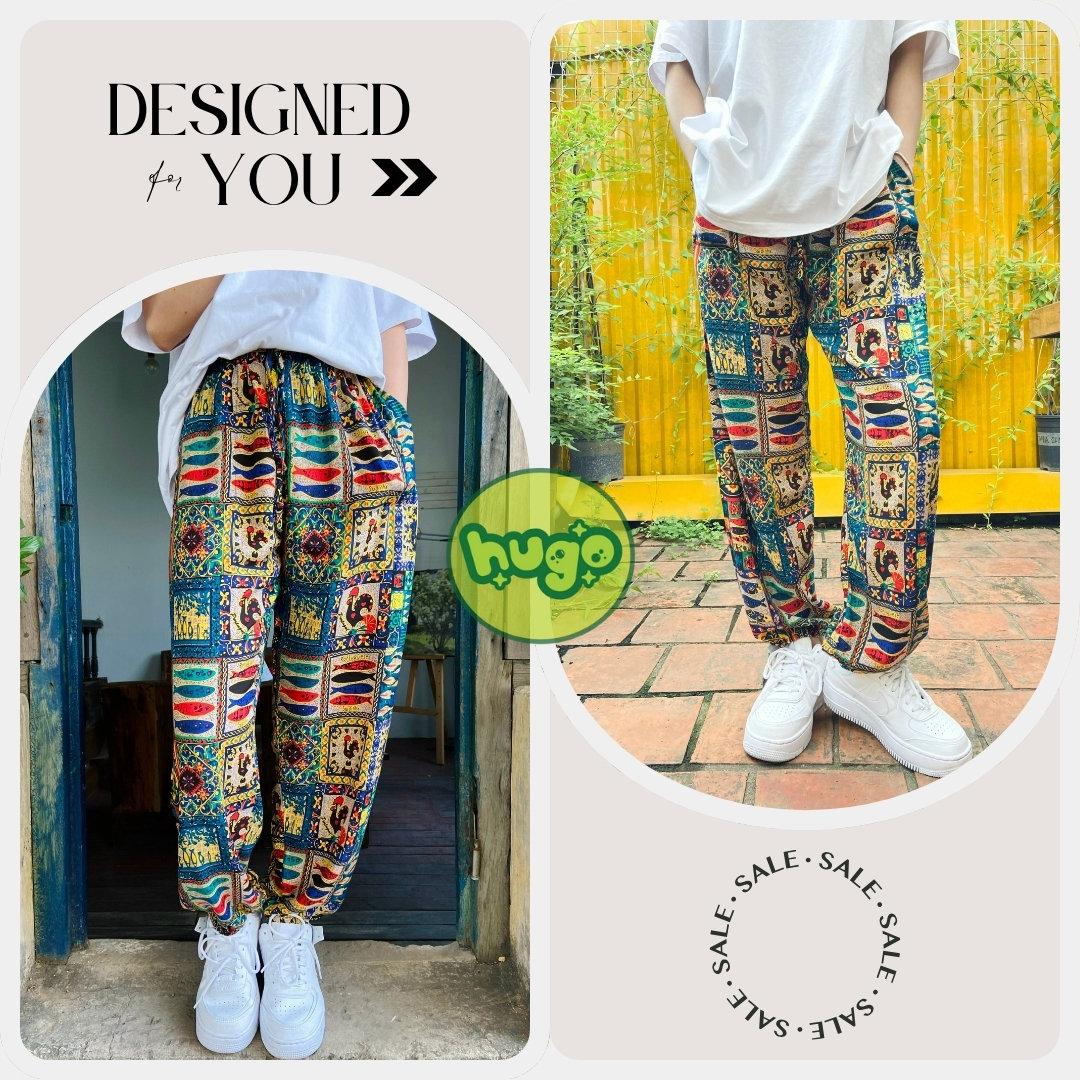 Quần lanh voi thổ cẩm bo gấu - Quần Alibaba nam nữ phom rộng Nhiều Màu cực đẹp - Hugo Shop
