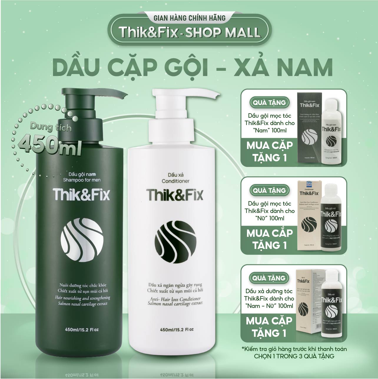 Cặp dầu gội - dầu xả Thik&Fix kích thíc mọc tóc cho Nam