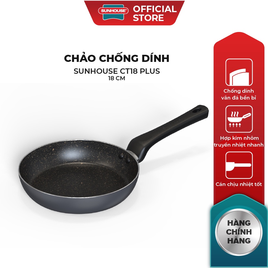 Chảo chống dính vân đá không từ Sunhouse CT18 plus