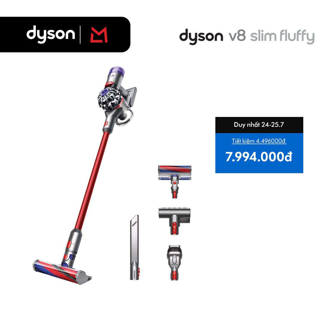 Máy hút bụi không dây Dyson V8 Slim Fluffy - Thiết kế nhỏ gọn, hiệu suất mạnh mẽ