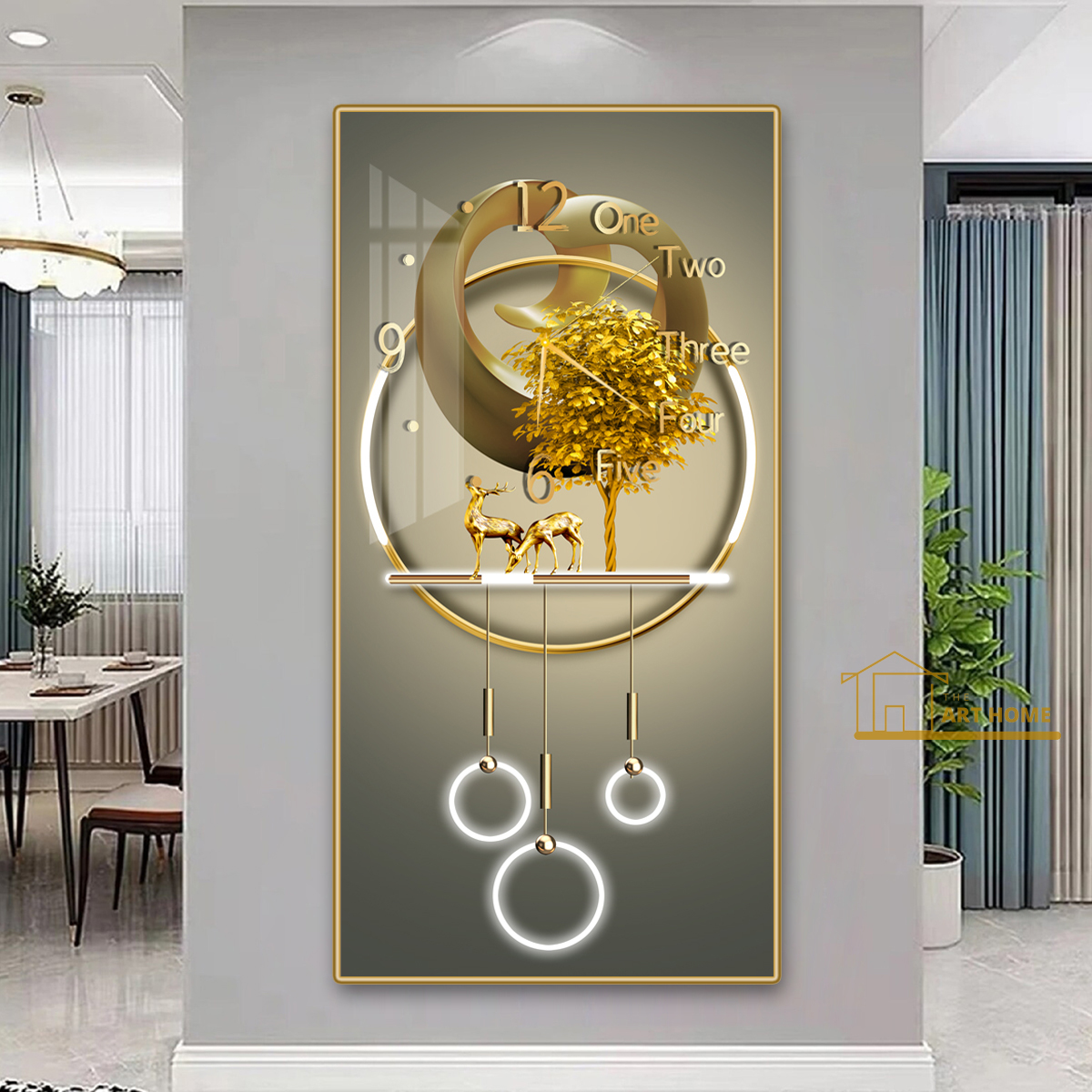 Tranh đồng hồ treo tường tráng gương hiện đại tranh đồng hồ treo tường kim trôi cao cấp trang trí phòng khách - The Art Home TA17