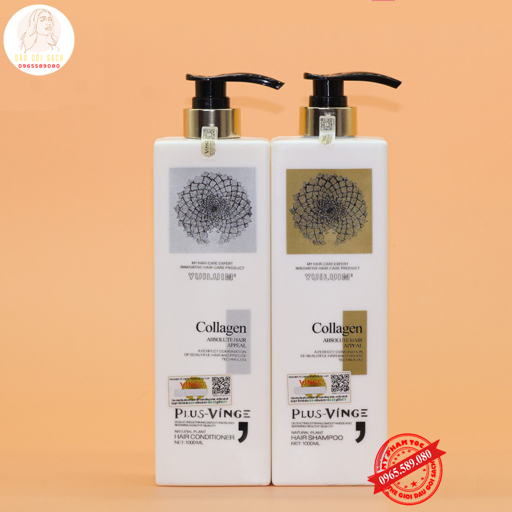 Cặp Dầu Gội Xả Collagen Vinge 1000Ml | Ngăn Rụng Tócgiảm Rụng Tócphục Hồi Tóc Hư Tổn | Hàng Chính Hãng Ý