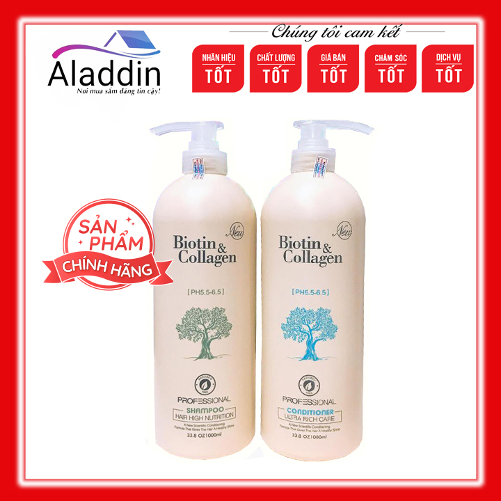 Cặp Dầu Gội Xả Biotin Collagen Trắng 1000Ml X 2 Chai. Giảm Rụng Tóc Phục Hồi Tóc Khô Xơ Hư Tổn | Hàng Chính Hãng