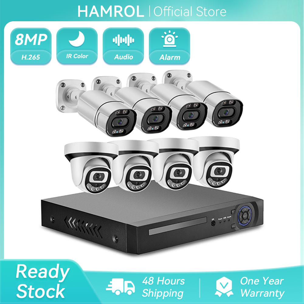 Hamrol POE Security Camera System 8CH 4K 8MP POE NVR Kit Audio Motion Detect Outdoor CCTV Video Surv