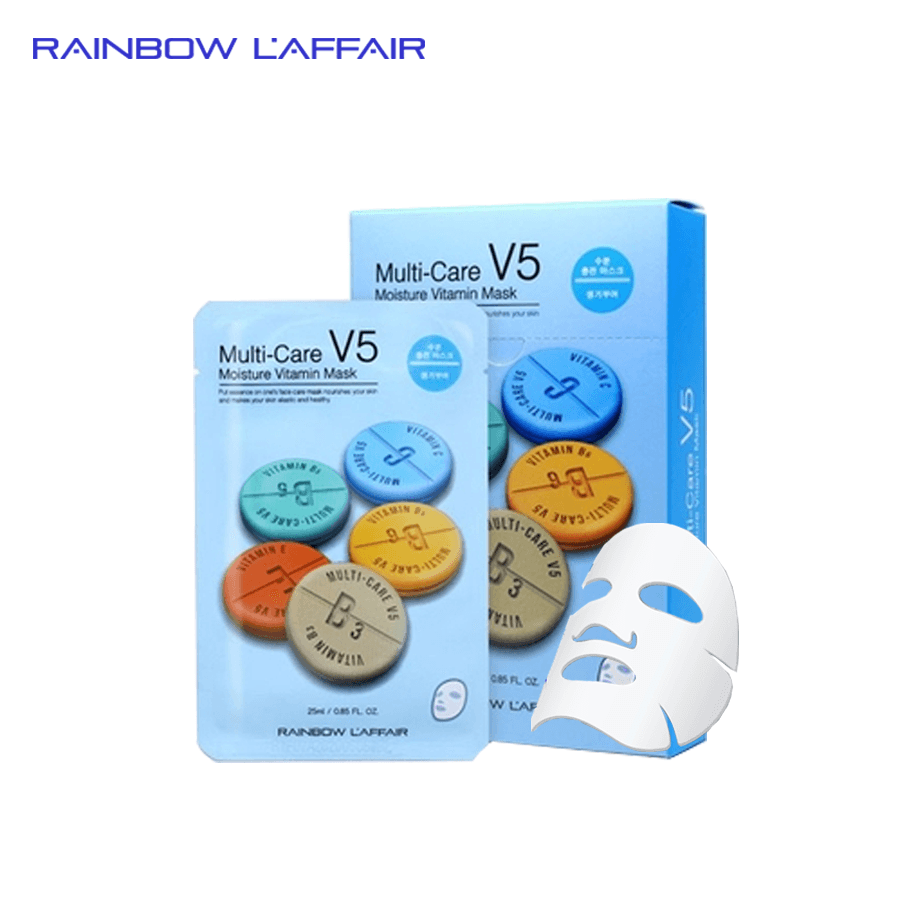 [Tặng Sữa Rửa Mặt 150Ml] Hộp 10 Mặt Nạ Dưỡng Ẩm - Chống Lão Hóa Rainbow Laffair Multi - Care V5 Moisture Vitamin 250Ml