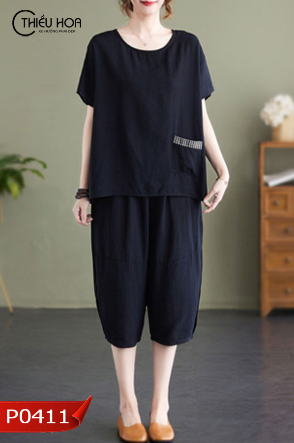 Đồ bộ Trung niên chất liệu linen thun cao cấp mềm mát dễ mặc thời trang Thiều Hoa DB3P0411