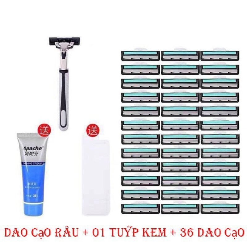 Dao Cạo Râu 2 Lưỡi Tặng 36 Bàn Cạo + 1 Tuýp Kem Cạo Râu