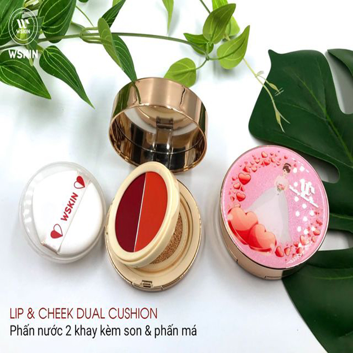 Phấn Nước 2 In 1 Kèm Khay Son Má Wskin Lip & Cheek Dual Cushion