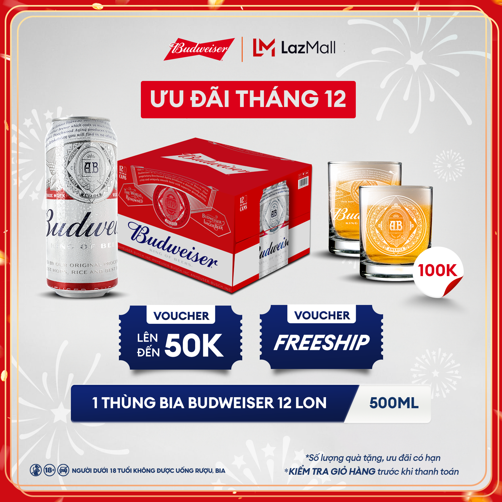 Thùng 12 Lon Bia Budweiser (500ml/lon)