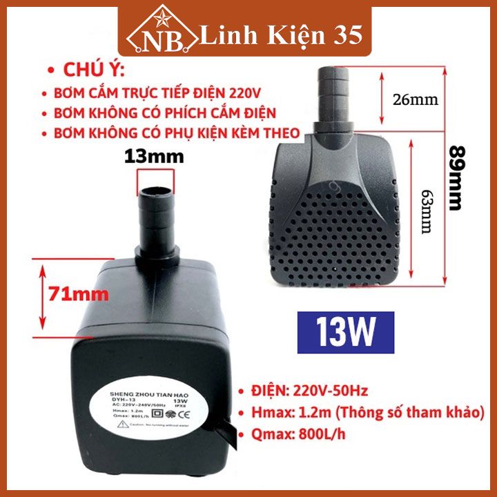 Máy bơm nước chìm mini 4W 7W 13W 16W 18W 25W 30W điện 220V bơm quạt hơi nướcbể cá thủy sinh hòn non 