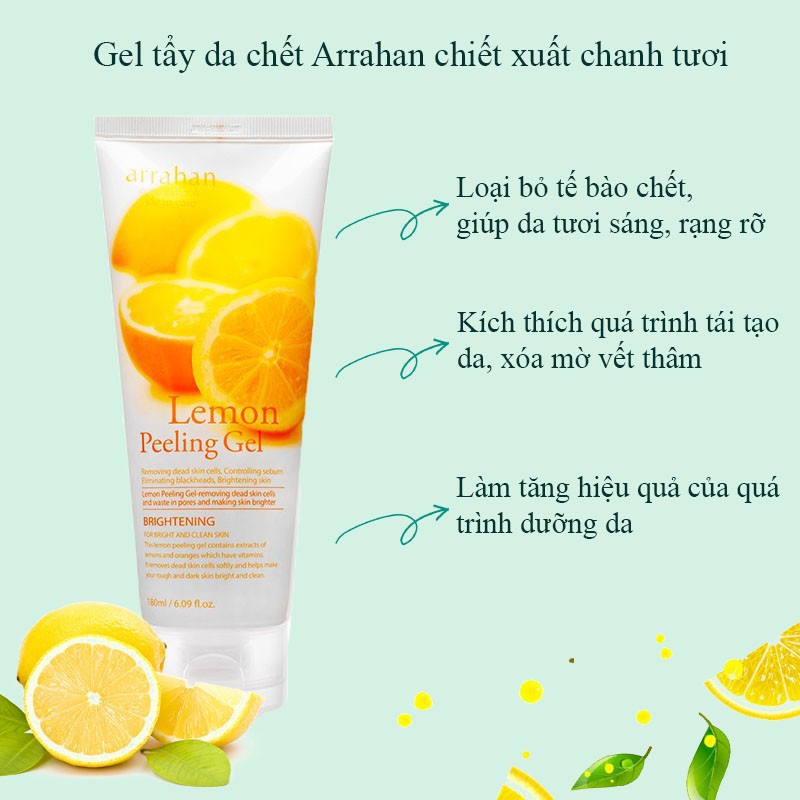 Tẩy da chết body và mặt Arrahan Lemon White Peeling Gel 180ml
