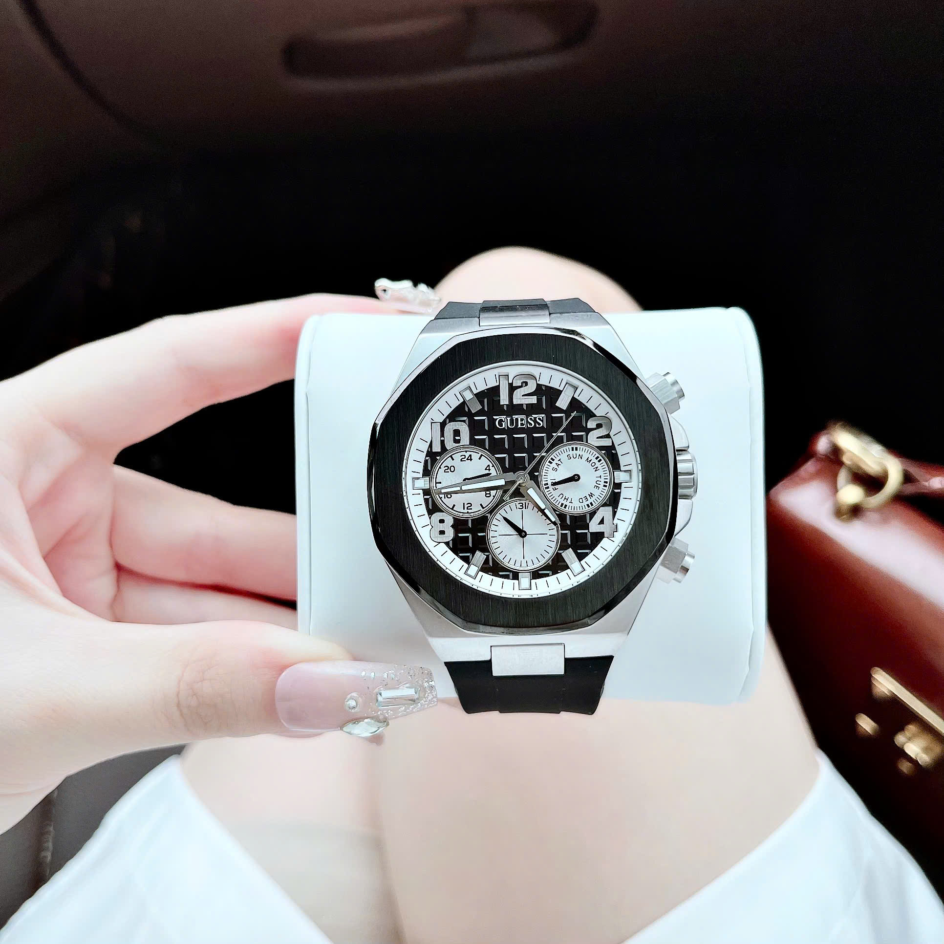 Đồng hồ nam chính hãng đeo tay dây silicon cao cấp chống nước Guess size 44mm fullbox  shop kiwi