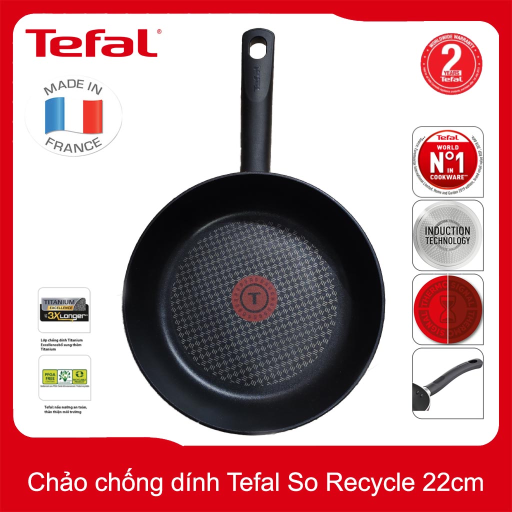 Chảo chống dính Tefal So Recycled đường kính 22cm/24cm - Made In France - Hàng chính hãng bảo hành 24 tháng