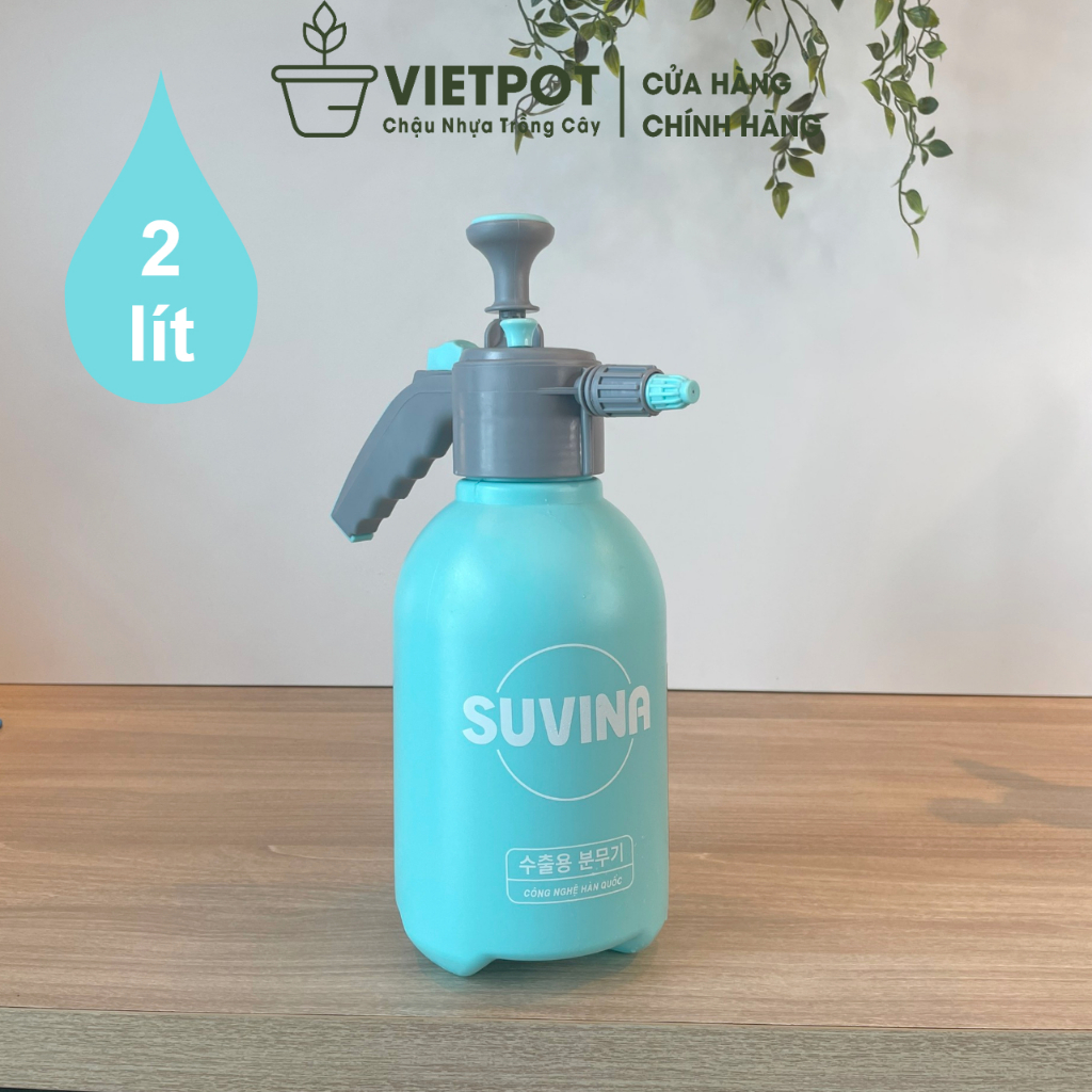 Bình xịt tưới cây VIETPOT SUVINA 2 lít kèm vòi ngắn màu xanh chính hãng phun sương tưới hoa