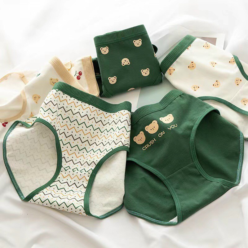[Hoàn Tiền 15%] Set 5 quần lót gấu quần chip nữ cute cotton co giãn 4 chiều kháng khuẩn.